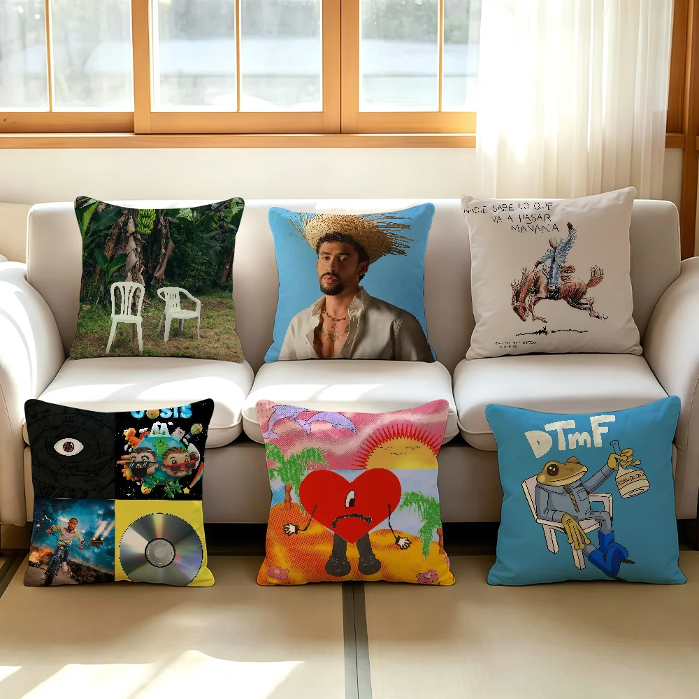 Puerto Rican rapper B-Bad B-Bunny cushion cover Comfortable Decorative For Bedroom Living room Dormitory Picnic and Holiday