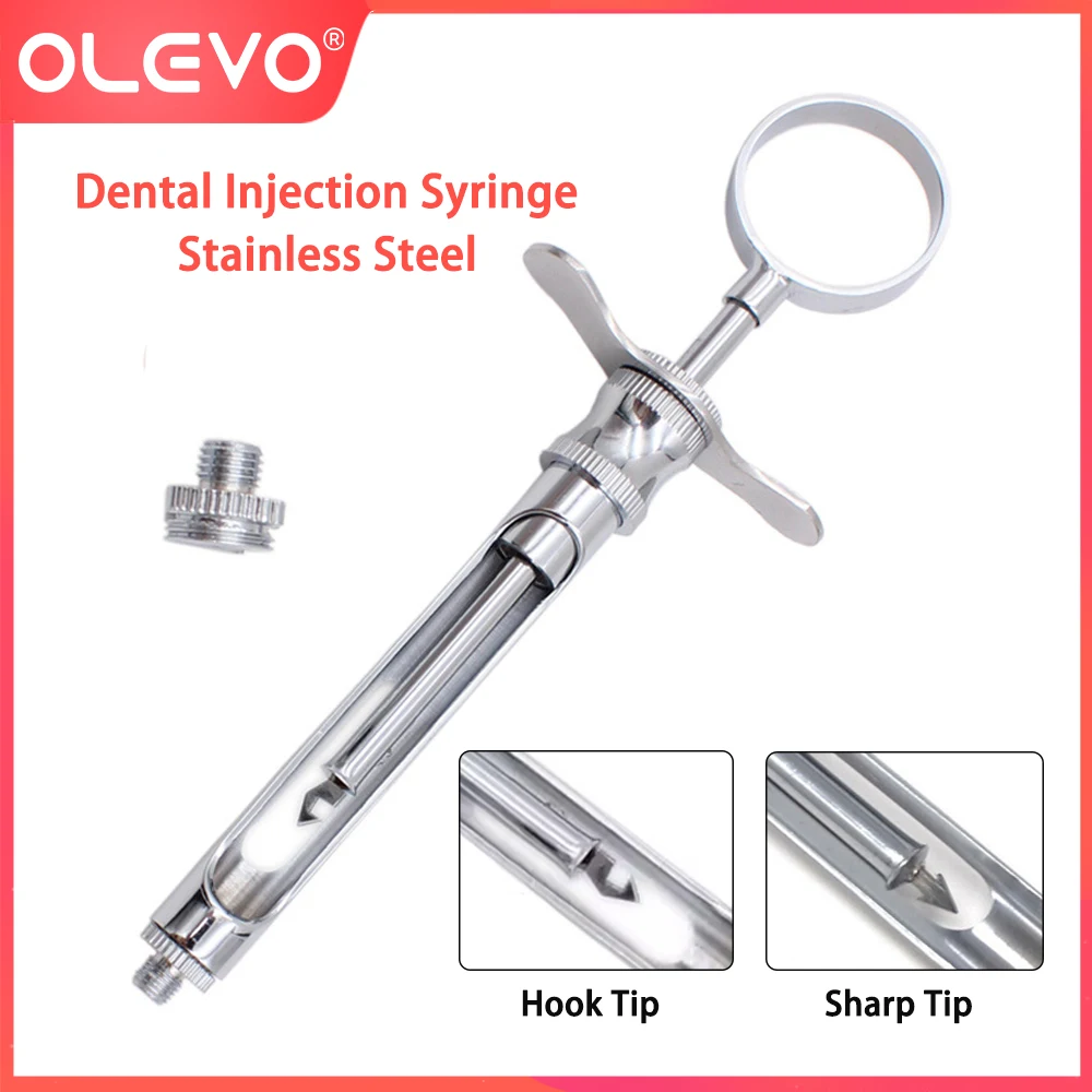 OLEVO Dental Injection Syringe Hook/Sharp Tip Stainless Steel Anesthesia Aspirating Syringe 1.8ML Dentistry Surgical Instrument