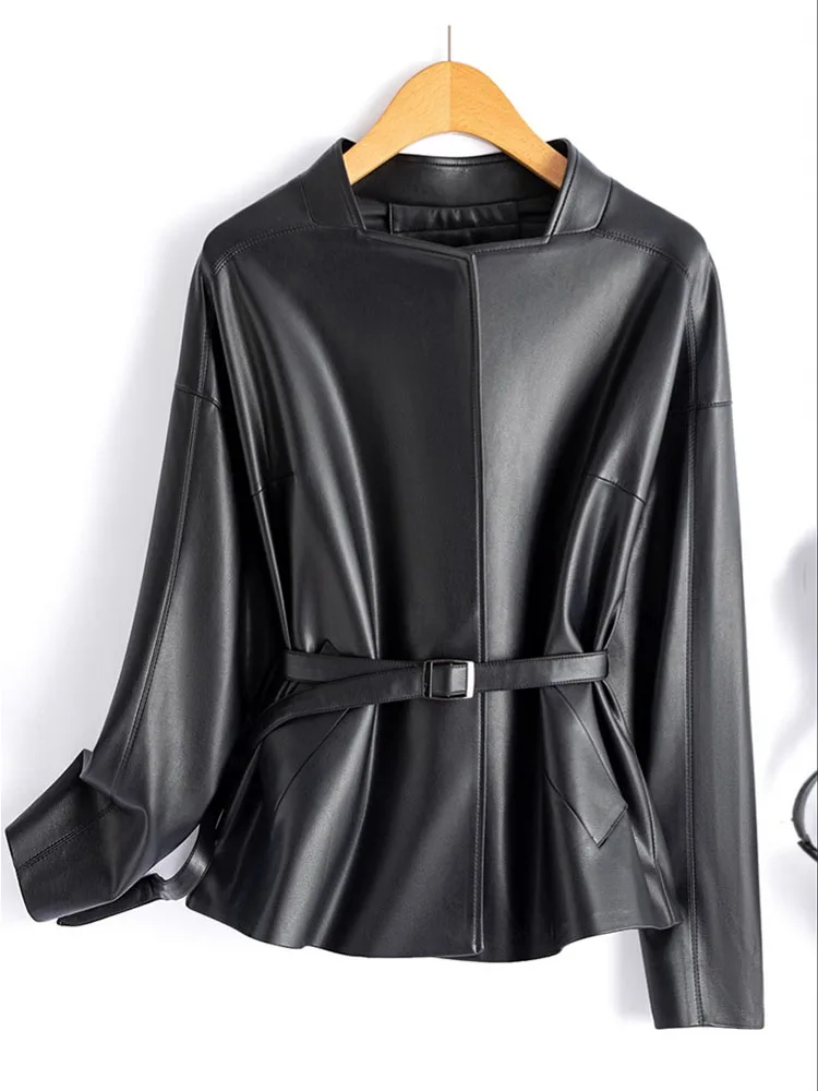 Nueva chaqueta de cuero de primavera para mujer, edición corta de estilo coreano con cordones, chaqueta con temperamento de estilo elegante y elegante