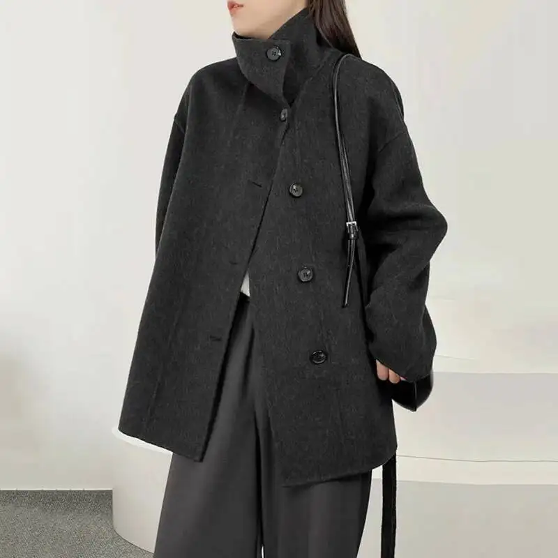 LANMREM 2025 Autumn Winter New Stand Collar Women's Double-faced