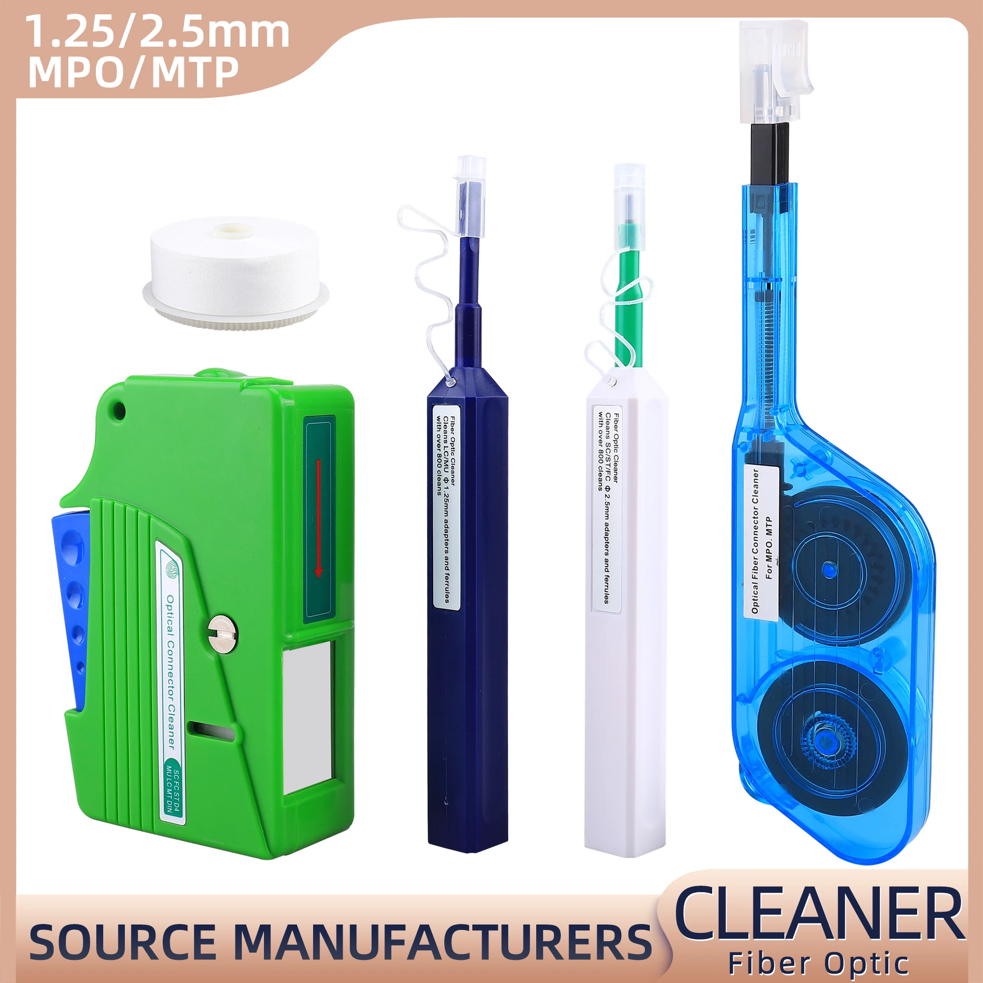 FTTH  Fiber Pen Tool 2.5mm lc Mu 1.25mm SC FC ST LC Connector Optical cleaning Box-500+  MPO/MTP