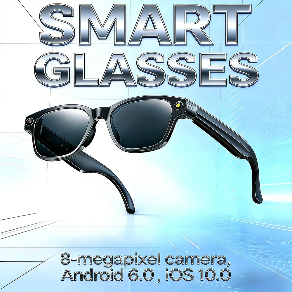 Óculos inteligentes ai com câmera de 8mp, gravação de vídeo, mais de 100 idiomas, tradução, óculos de sol, chamada bluetooth, reprodução de música, homens, mulheres, 2025