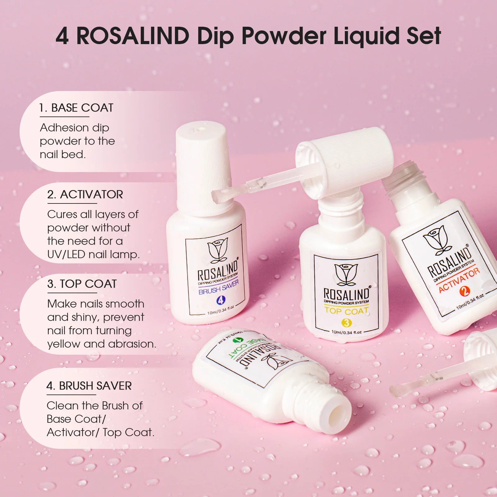 Rosalind 6 cores mergulho em pó prego mergulho em pó cores conjunto líquido com base & superior mergulho unhas em pó starter kit