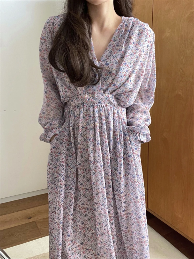 

Vintage Spring Fall 2022 Print Floral Dresses for Women Clothes Female Long Sleeve Party Elegant Beach Dress Woman Vestido Maxi