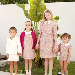 AP Jewel Collection 2025, Frühling, Sommer, Blumenkleid, Juwelenkragen, elegantes Kleidungsset, Baby-Overall-Set, Strick-Cardigan