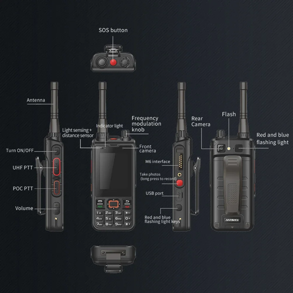 ANYSECU-Radio numérique W6PRO, réseau 4G, fonctionne avec Real-ptt Zello, WIFI, 4200mAh, UHF, 400-480mhz, POC DMR, Android 10