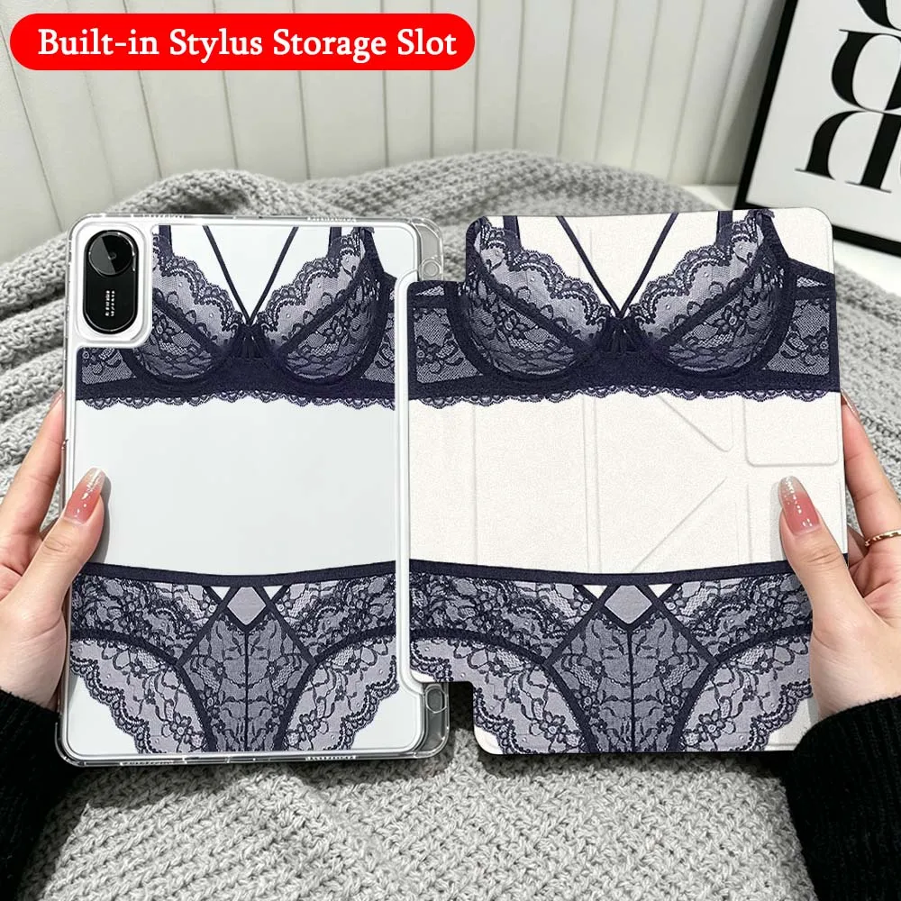 Luxury Lace Lingerie Case For Xiaomi Redmi Poco Pad 5 6 7 8 Pro SE 11 11.2 12.1 Inch Transparent Y-Shaped Folding Tablet