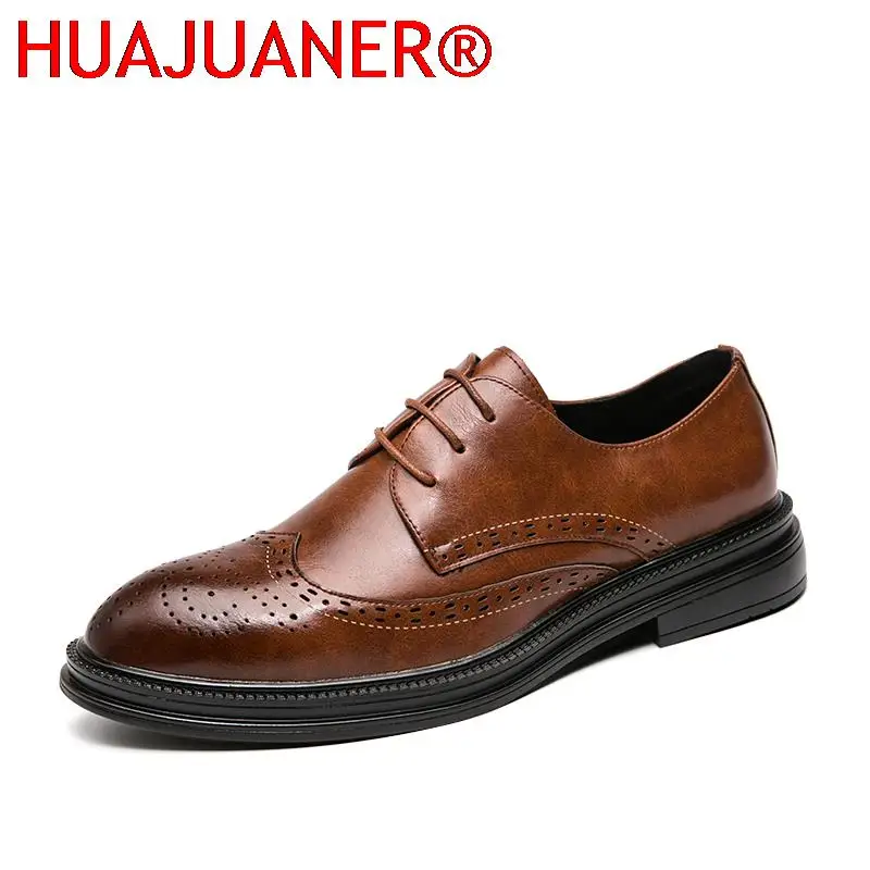 Men Brogue British Oxford Dress Shoes Male Gentleman Split Leather Wedding Shoes Male Fashion Footwear Flats Tassel Mens Oxfords