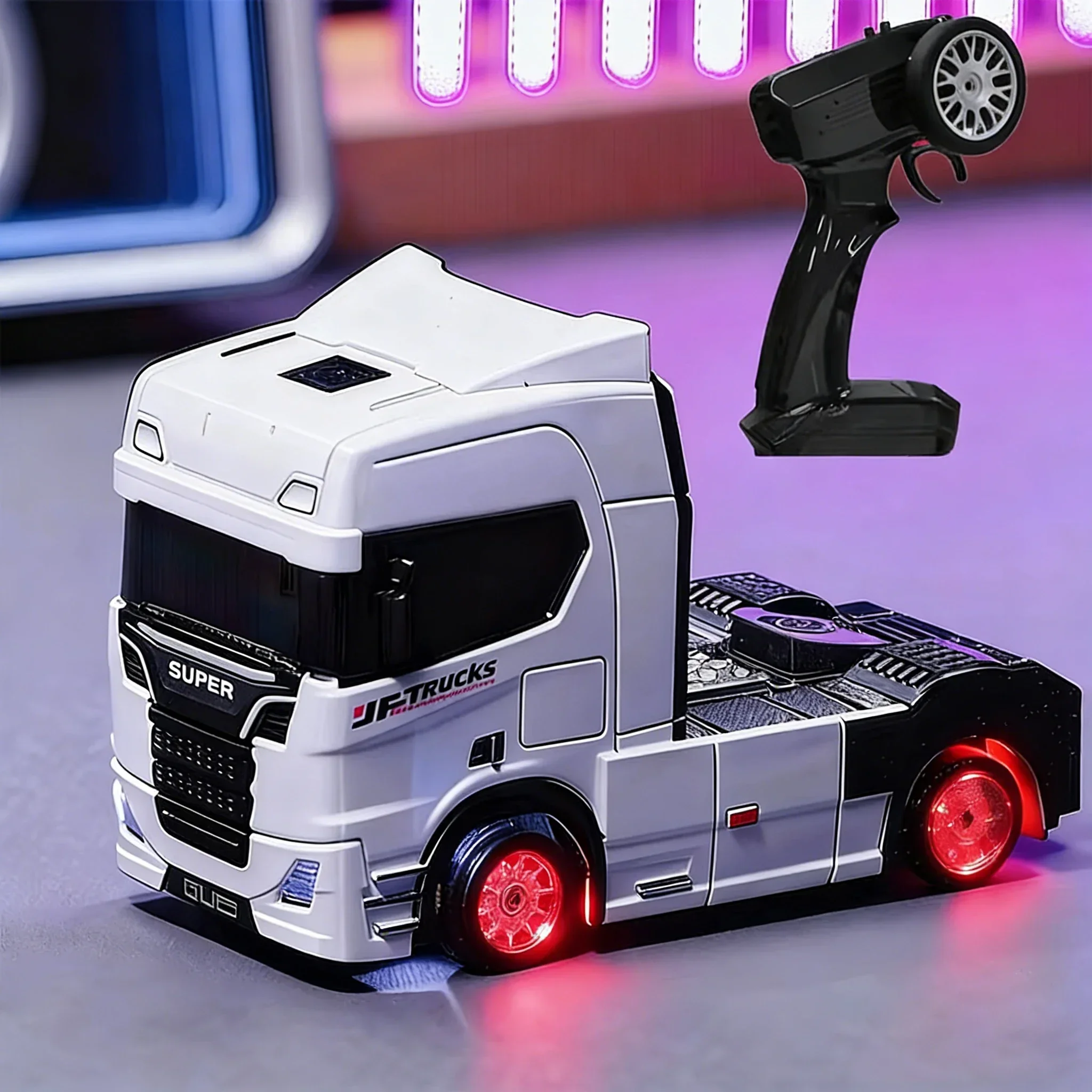 1:43 RC Anhänger LKW Fernbedienung Mini Drift Truck Kopf mit Licht Gyroskop Engineering Fahrzeug Desktop Modell Weihnachtsgeschenk