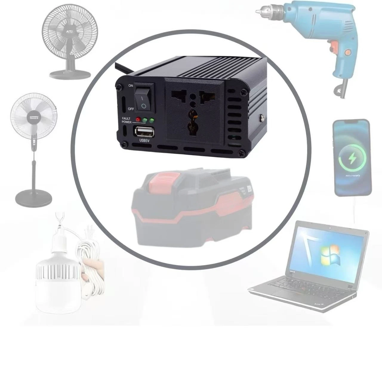 Compatible With EU Socket Inverter, Mobile Power Supply For Parkside Battery 20V to 220V AC Intelligent Inverter Transformer