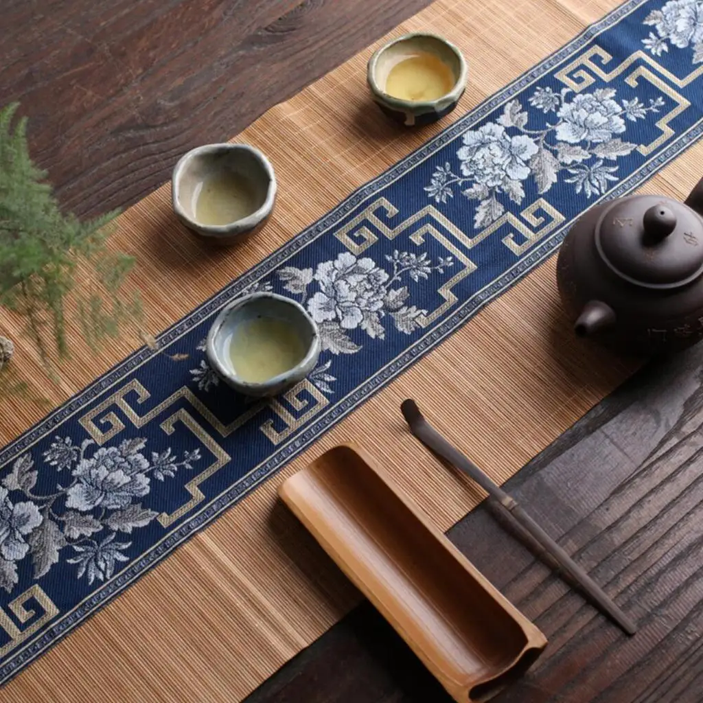 Vintage Bamboo Tea Table Runner Handwoven Decorative Mat Heat Insulation Pad for Tea Ceremony and Home Table Setting