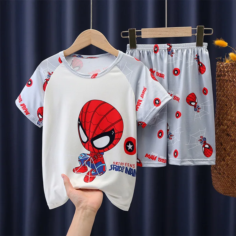 

Boys' Summer Short Sleeved Shorts Set Spiderman Children's Sleepwear Christmas Pajamas Girls' Cartoon Loungewear Clothes