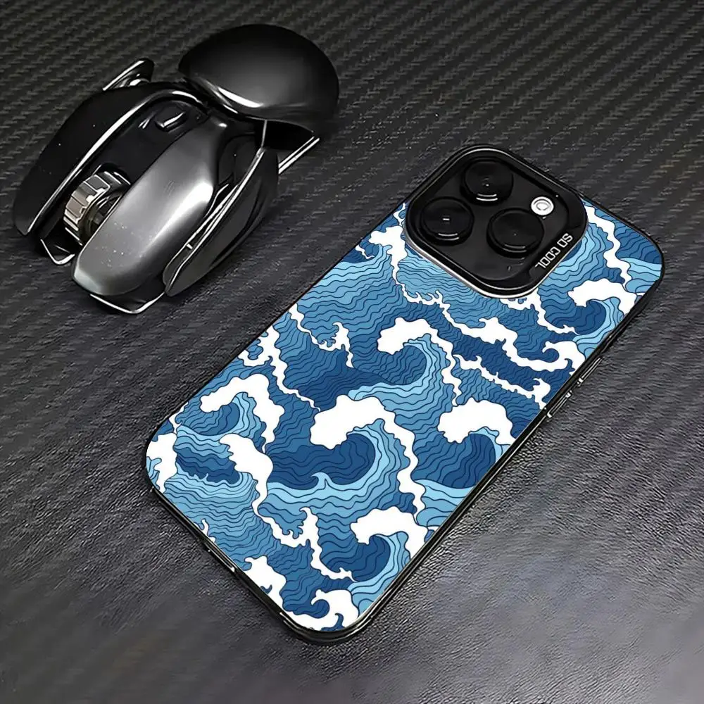 

Blue wave design phone case for iPhone 16 15 14 13 12 11 Pro/ Max/Plus shock-proof rear cover anti-fingerprint