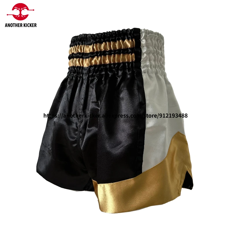 Thai Boxing Shorts Plain Satin Muay Thai Shorts Men Women Child Breathable Quick-Dry Fitness MMA Kickboxing Training Pants Black