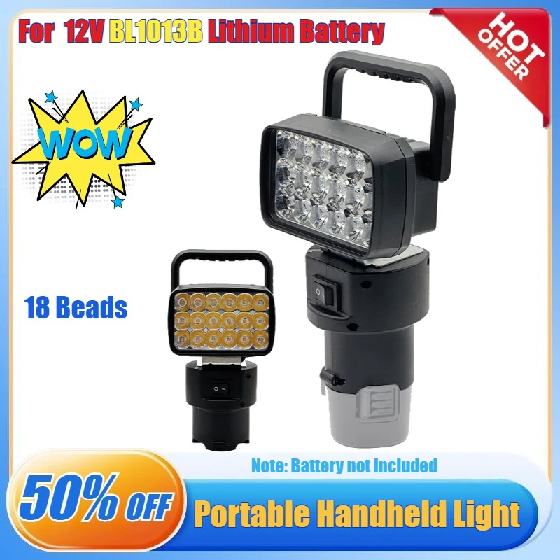 Lampe de travail LED Portable à 18 perles, projecteur portatif pour Lomvum/DeYun/ZhiPu/FuGe BL1013B, batterie au Lithium 12V