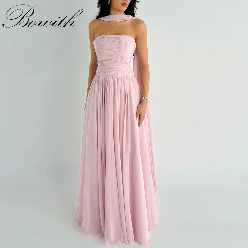 

Bowith Pink Chiffon Evening Dresses Women Customized Prom Dresses 2025 A-Line robes de soirée Party Dresses for Formal Occasion