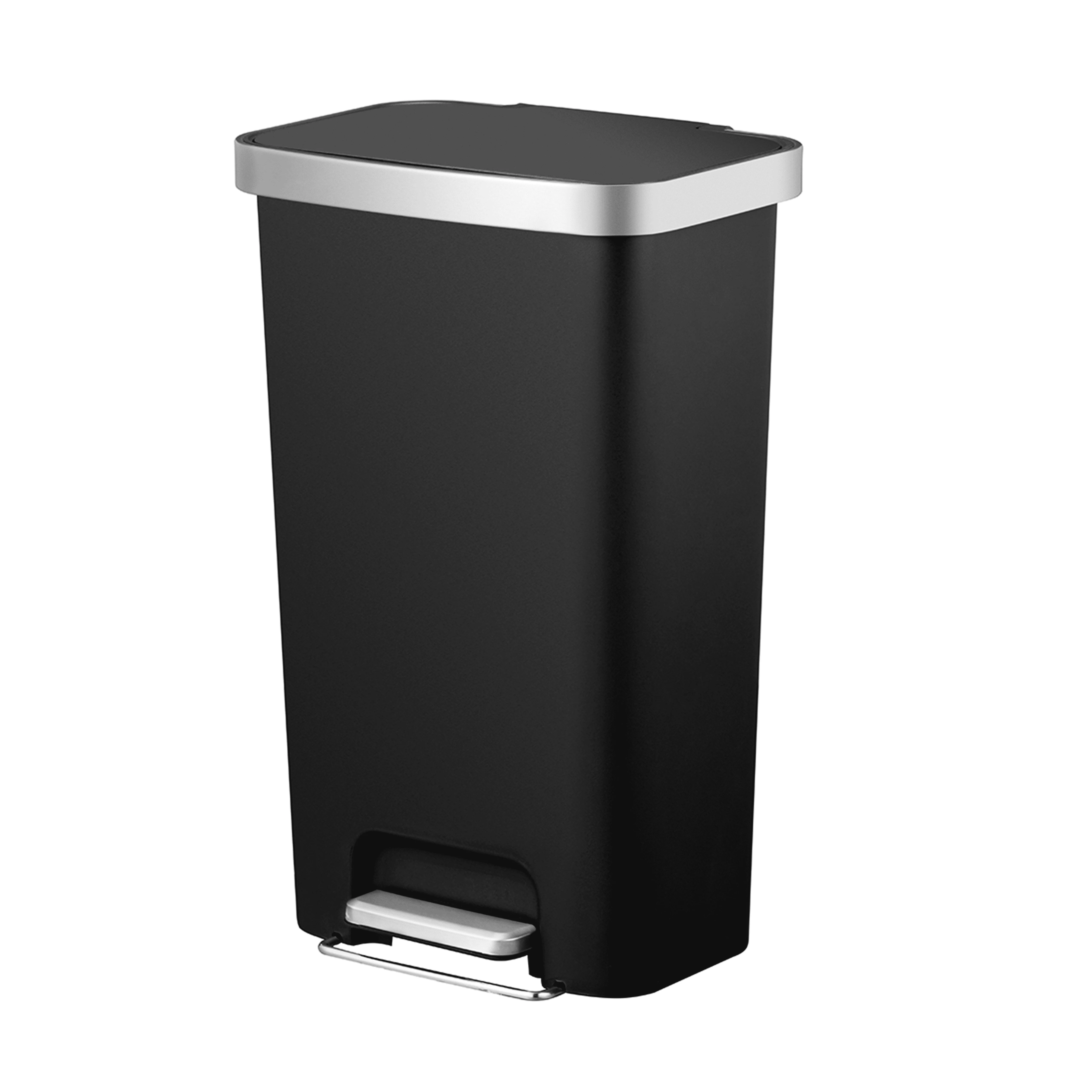 

11.9 Gallon Kitchen Trash Can, Plastic Step-On Kitchen Trash Can, Black Stylish and elegant trash can durable