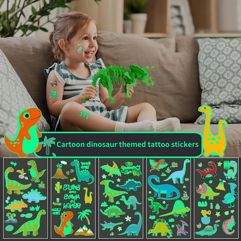 Dinosaur Party Luminous Tattoos Stickers Dino Temporary Tattoo Sticker Glow In The Dark Tattoo Kids Birthday Party Supplies