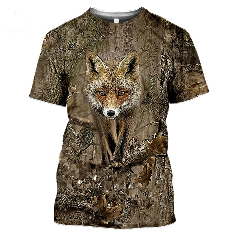 Camisetas de caza de camuflaje Vintage para hombres, camisetas con estampado Animal, camiseta informal de gran tamaño 3d, ropa de calle Retro, Top