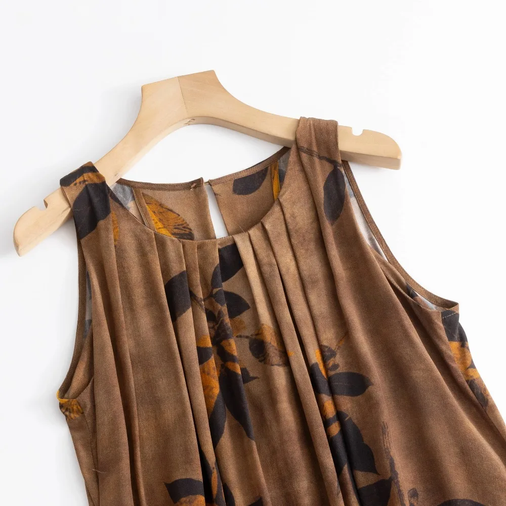 2025年レディースファッション新スタイル100%天然桑絹03クレープデシンラウンドネックナチュラルウエストプリントベストドレス