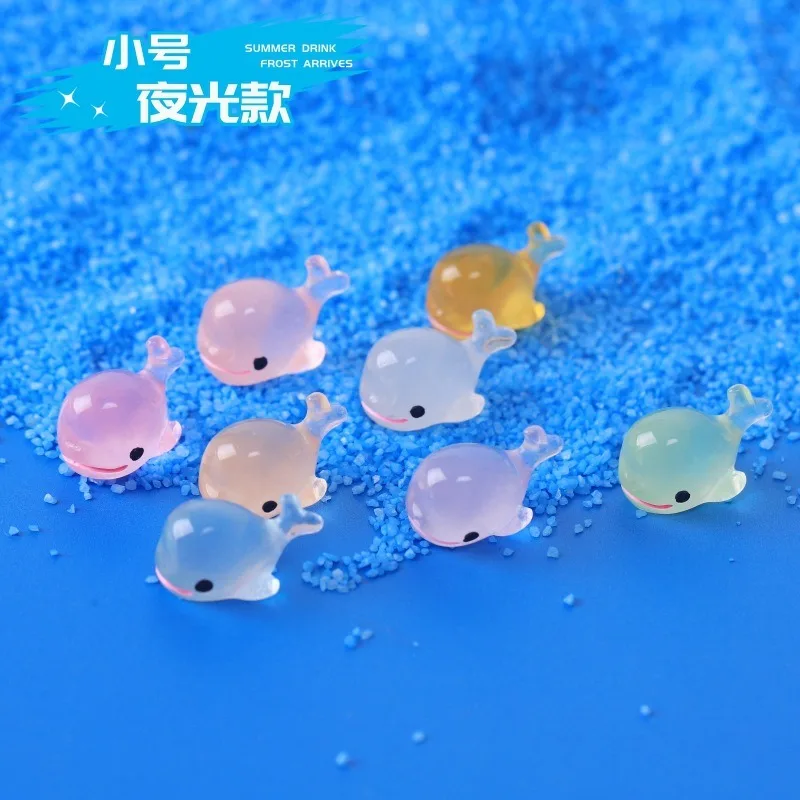 10pcs Cute small luminous three-dimensional whale DIY resin ornament