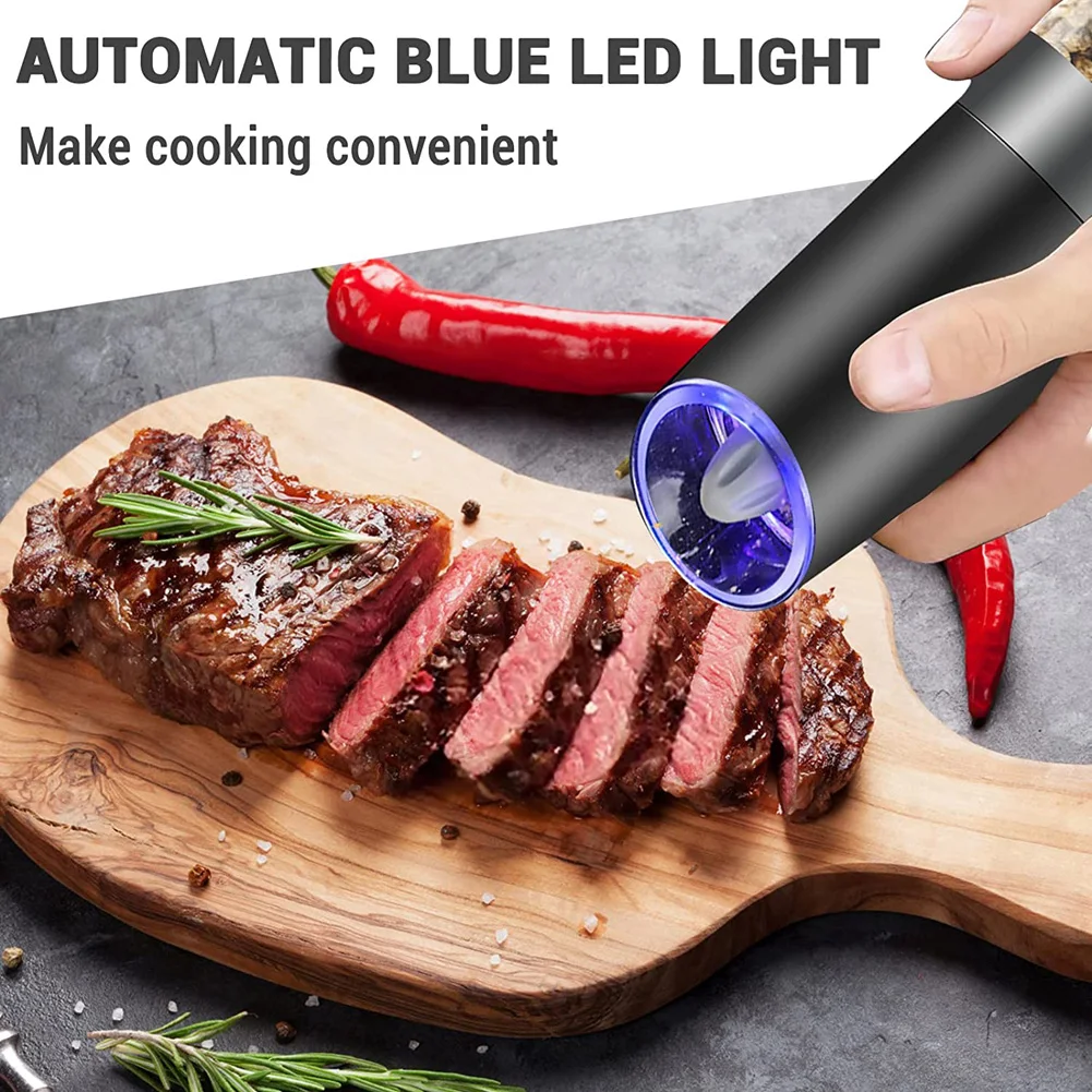 Lectric Automatic Salt and Pepper Grinder Gravity Spice Mill Adjustable Spices Grinder with LED Light Kitchen Tools Gadgets