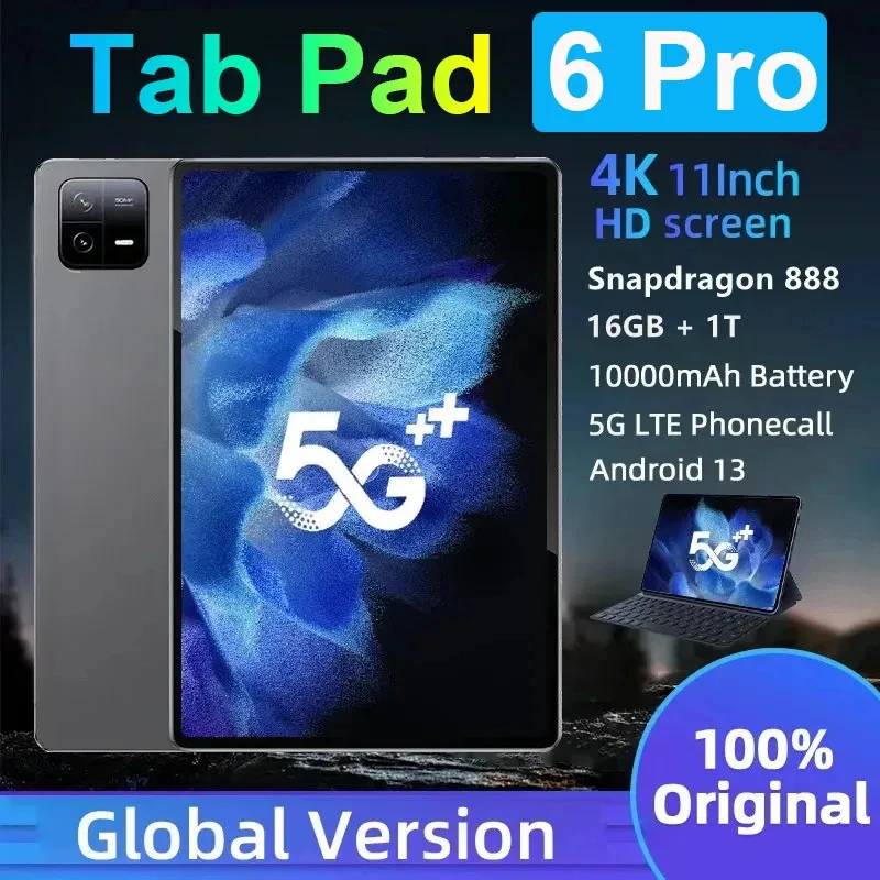 

2024 Оригинальный планшет Pad 6 Pro с глобальной прошивкой, Android, Восьмиядерный процессор Snapdragon 888, Android 13, 16 ГБ, 1 ТБ, 11 дюймов, HD экран, стандартный планшетный ПК