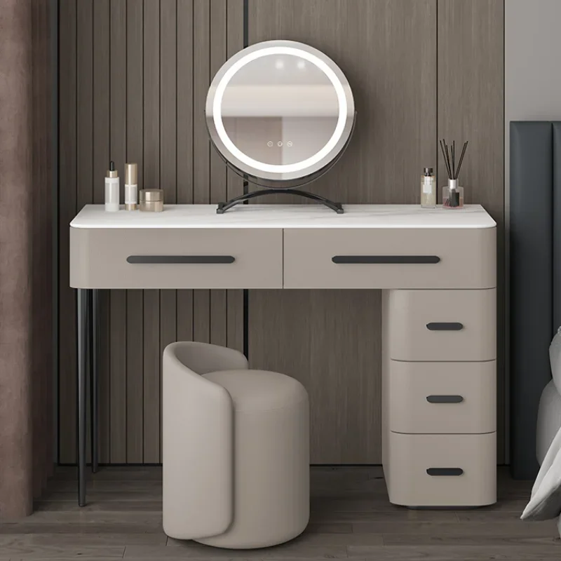 Modern Wooden Dresser Chair Luxury Led Lights Makeup Mirrors Dressing Table Drawer Cabinet Comoda Pra Quarto Room Furniture