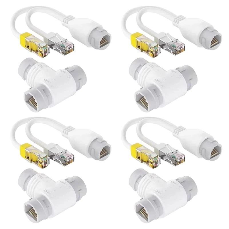 ABRI-4X POE Splitter 2 In 1 Network Cabling Connector Three-Way RJ45 Connector POE Cable For IP Security Camera