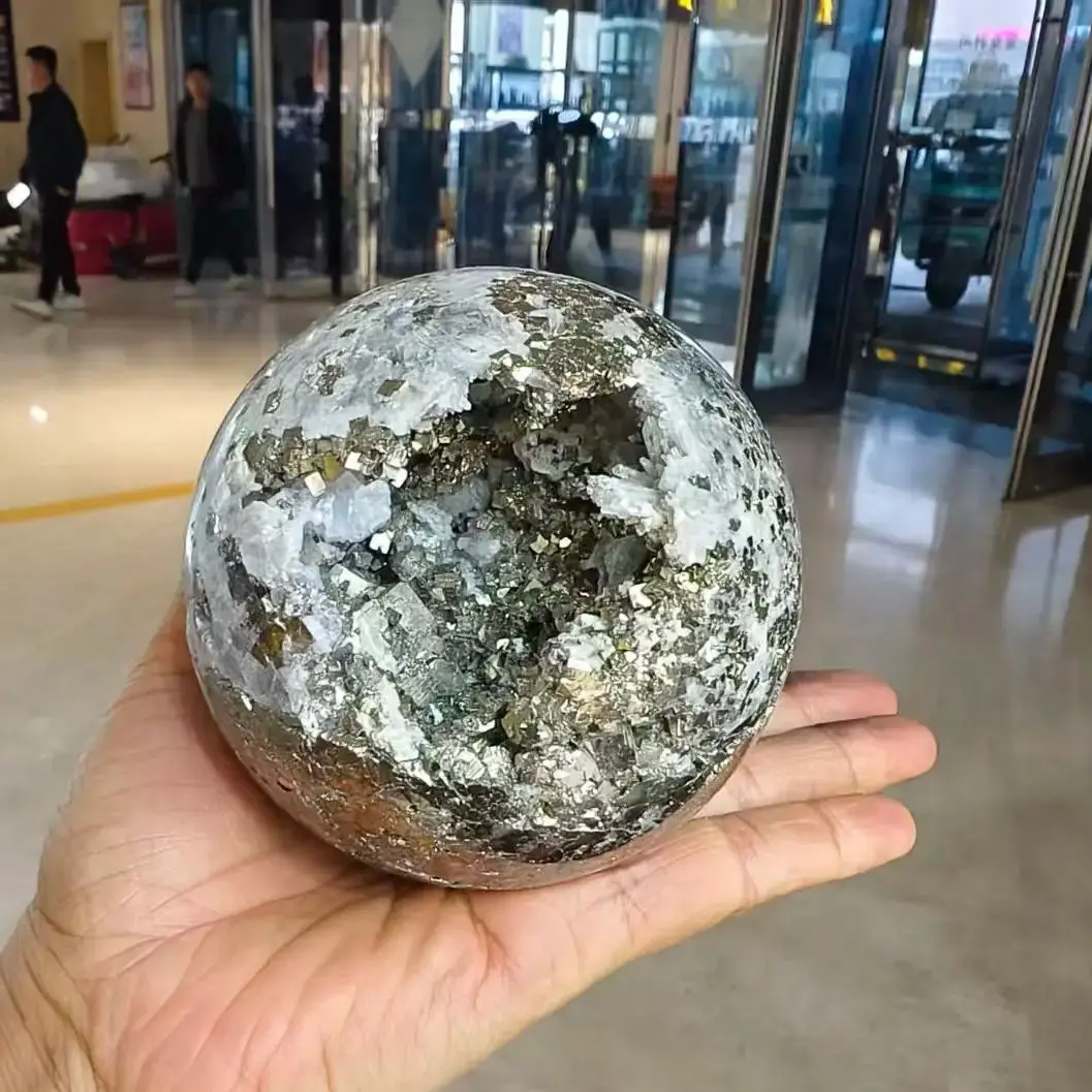Natural Pyrite Symbiotic Spheres, Quartz Crystal Ore Cluster Spheres, Minerals, Spiritual Energy, Healing
