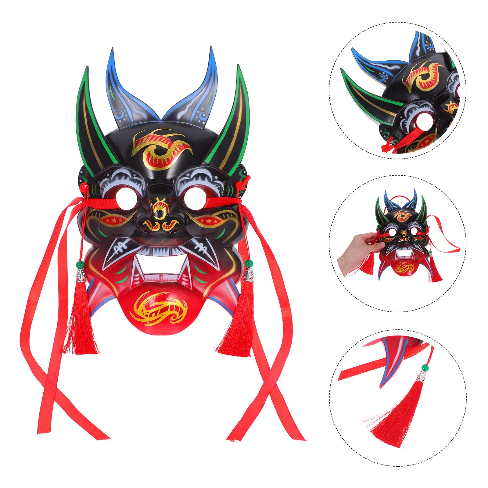 Handmade Chinese Art Mask Full Face Vibrant Colors Intricate Patterns for Cultural Festivals Costume Cosplay