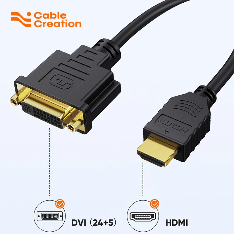 

CableCreation HDMI to DVI Short Cable 0.5ft, Bi-Directional DVI-I (24+5) Female to HDMI Male Adapter 1080P DVI to HDMI Converter