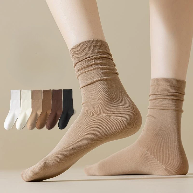 

6 пар женских хлопковых носков на весну и осень, носки средней длины, однотонные, универсальные, простые, повседневные, удобные носки