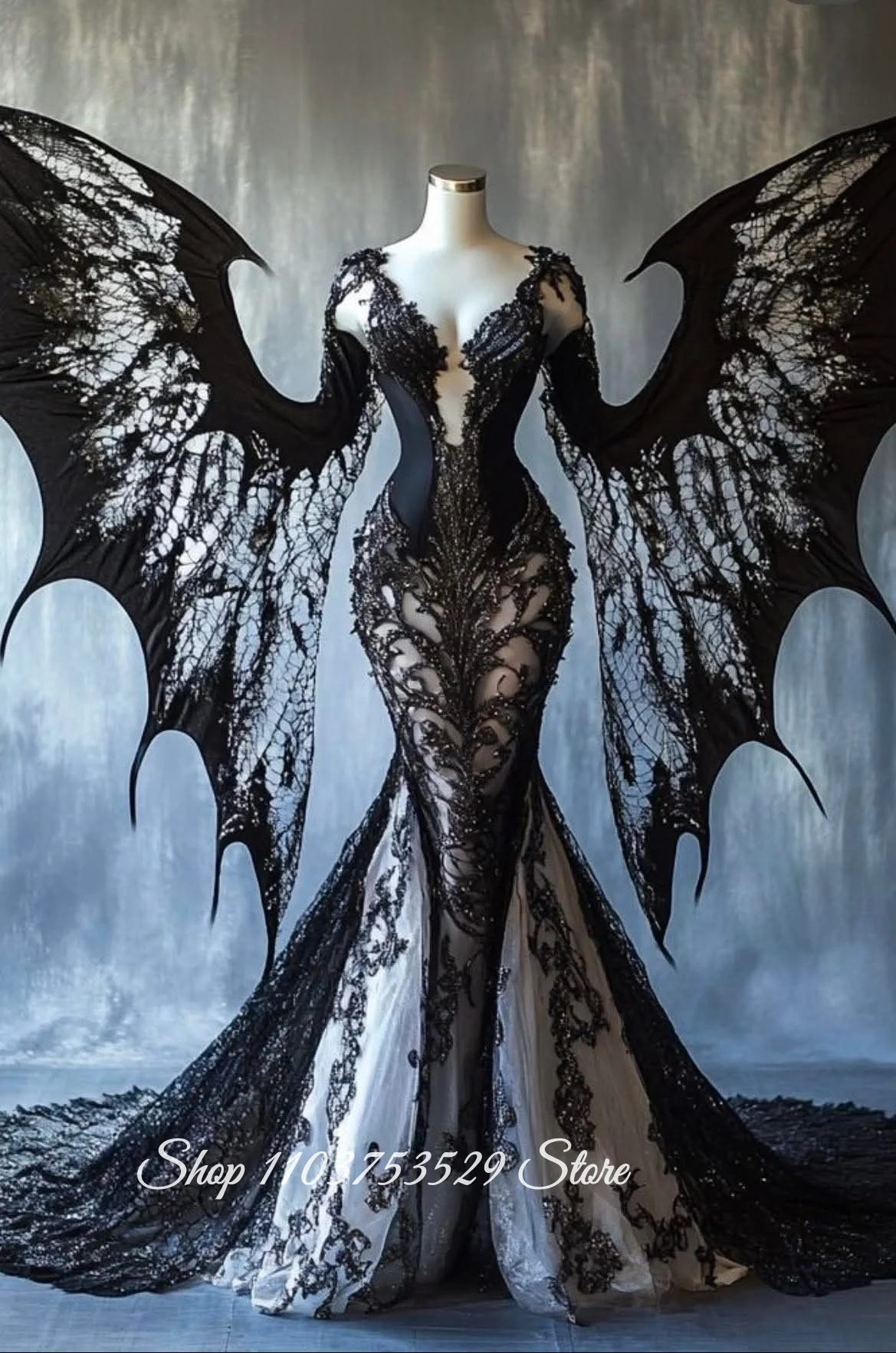 Maßgeschneidertes laures Vintage Gothic Brautkleid Spitze bestickte Perlen Meerjungfrau Brautkleid viktorianisches Abendkleid Maskerade Bal
