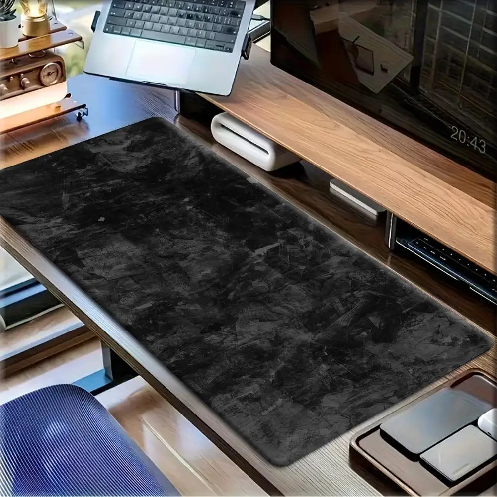 Large Gaming Mouse Pad Desk Mat Keyboard Pad Black Forged Carbon Fiber Texture Minimal Dark Print Non Slip Rubber Base mousepads