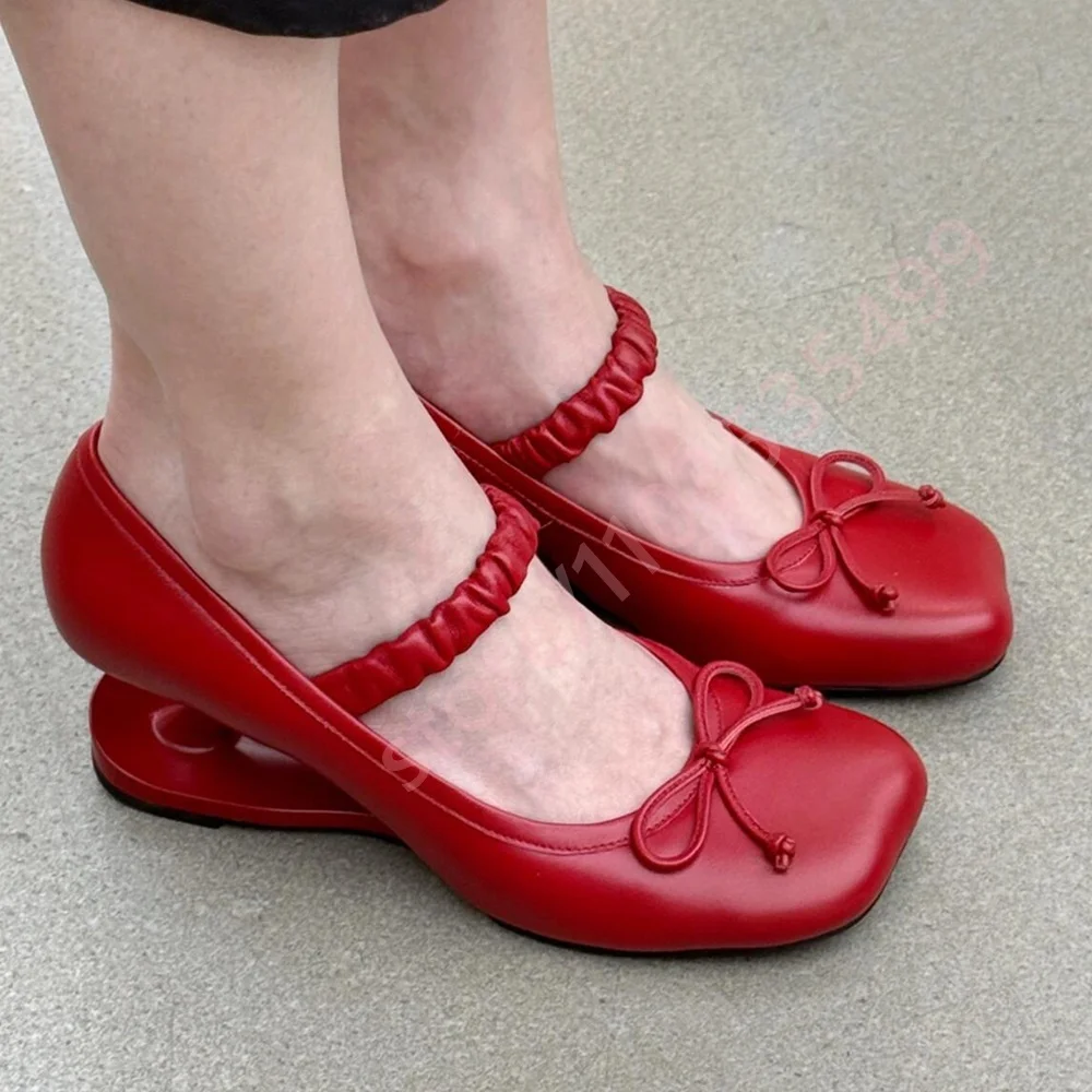 

Red/black Bow Weird Heel Mary Jane Shoes 2026 Spring New Style Square Toe Elastic Band Fashion Women's Party Casual High Heels