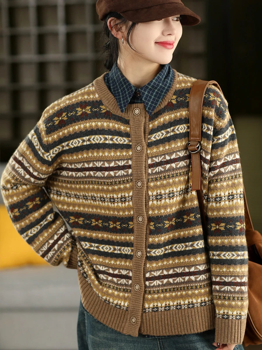 

Высококачественный винтажный вязаный шерстяной женский кардиган с цветочным узором, на одной пуговице, с длинными рукавами, верхняя одежда для весенней моды