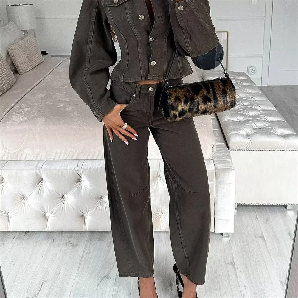

2025 New Women's Clothing European and American Style Fashion Design Denim Long Sleeve Top&Pants Set