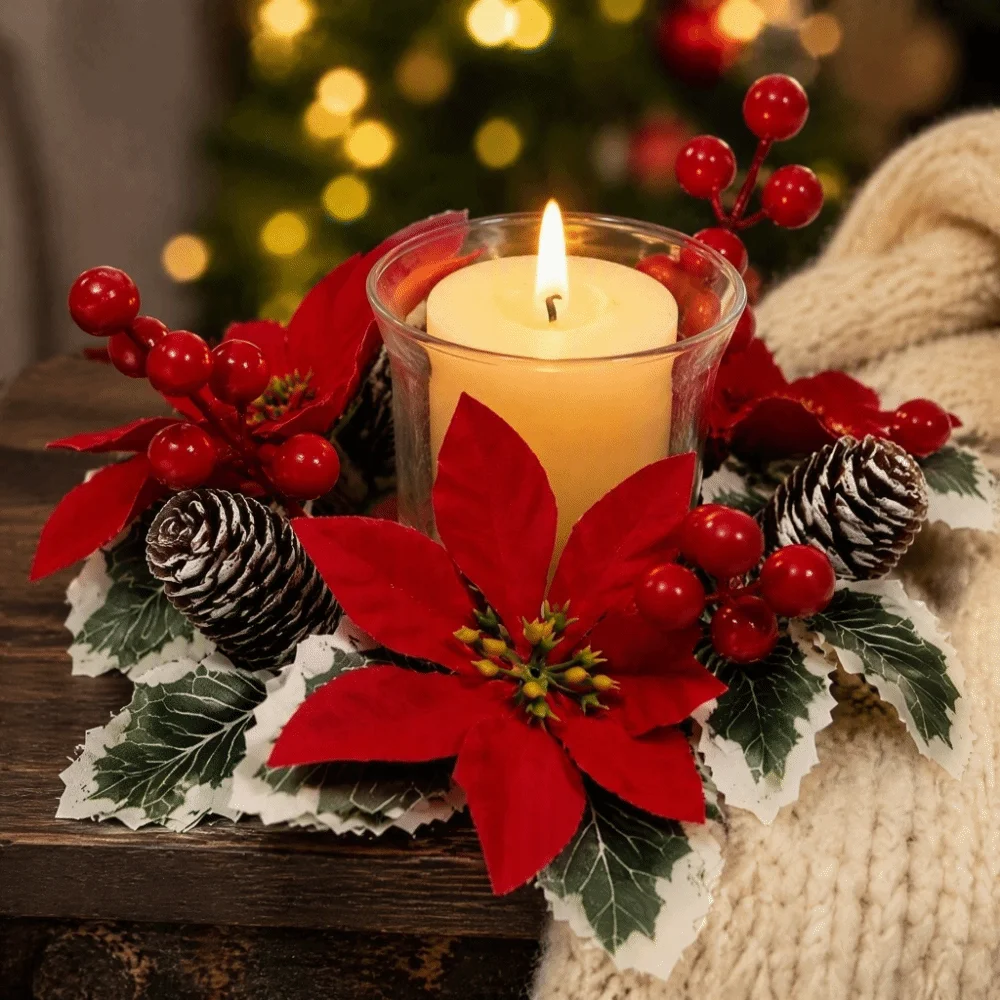 Artificial Flower Flowers Wreath Candle Holder Plastic Multifunctional Christmas Wreath Classic Window Display Props