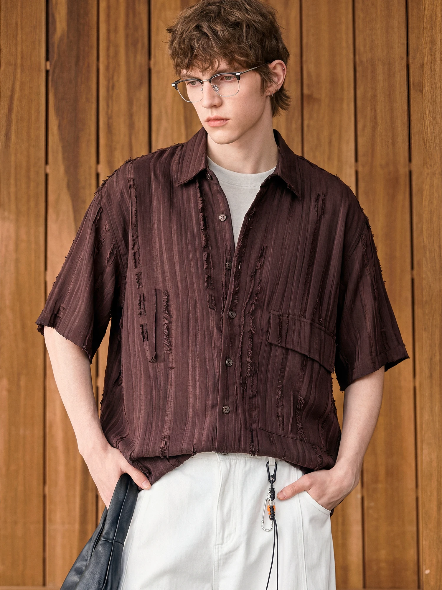 Mr. Er Bai Linen Breathable Loose Short Sleeve Tassel Shirt Men's Summer Vintage Top Coat Old Fashioned Trim Shirt