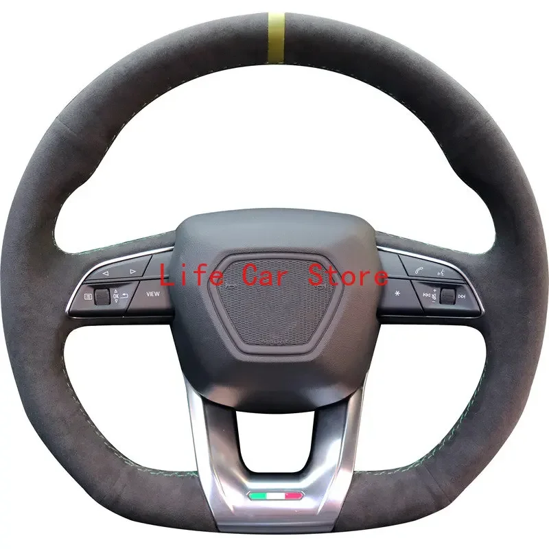 For Lamborghini Urus DIY Steering Wheel Cover Alcantara Hand Sewn Interior Handle Cover Accessories