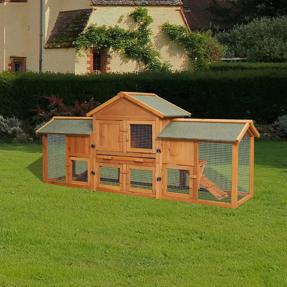 

79.5" Extra Large Bunny Cage with 2 Runs House Small Animal Habitats for Guinea Pigs Hamster Removable Tray Two Tier Waterproof