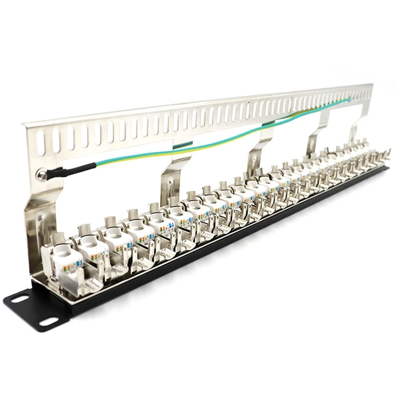 

Cat7 Patch Panel 24Port CAT7/CAT6A Patch Panel Full Shielded Incl. 24X Cat7 Shielded Adapter 1U 19 Inch