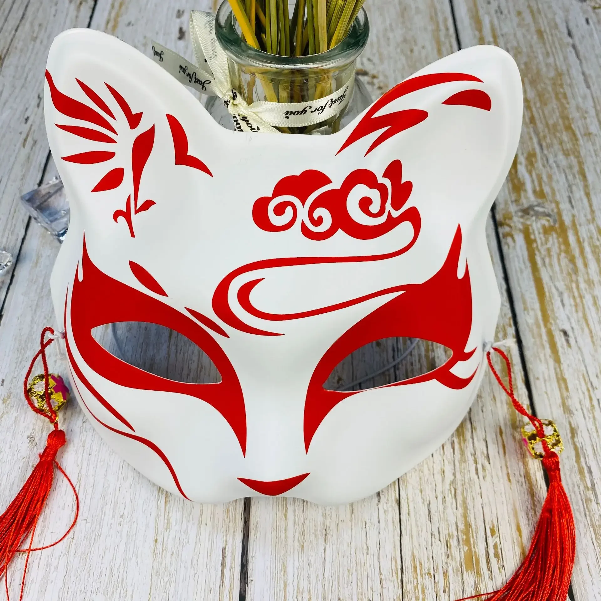 Handgemalte Katze Fuchs Maske Maskerade Halloween Festival Cosplay Requisite japanische Maske halbes Gesicht Anime Dämonen töter