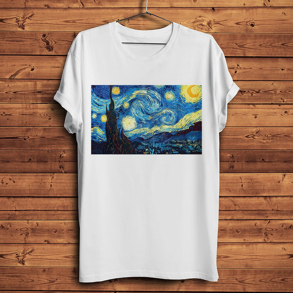 Vincent van Gogh The Starry Night Rhone Sunflowers almond tree Wheat Field Irises artistic t shirt unisex casual tee no-sticker