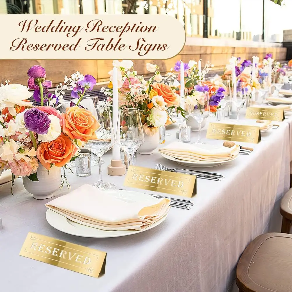 2/4/10PCS Golden Acrylic Reserved Table Signs Card Banquette Seating Table Signs Wedding Waterproof Double-Sided Mark Seat Signs - view 4