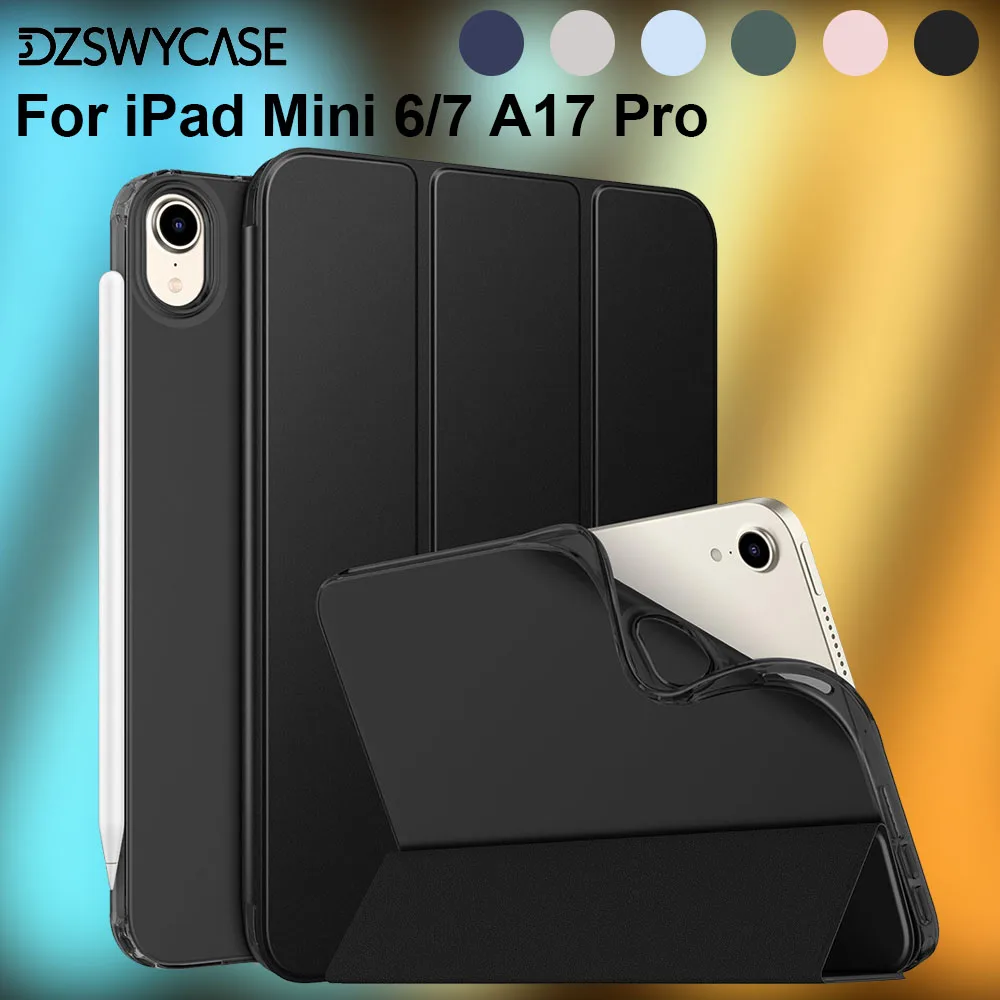 Silicone Case for iPad Mini 7 (A17 Pro) 2024 / for iPad Mini 6th Gen 2021 8.3 inch, Trifold Stand Back Cover, Auto Sleep / Wake