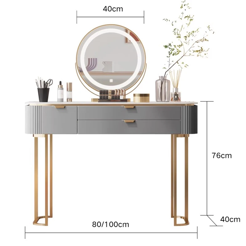 Drawers Makeup Table Vanity Dressing Mirror Mobile Bedroom Dresser Modern Organizer Lights Mesita De Noche Bedroom Furnitures