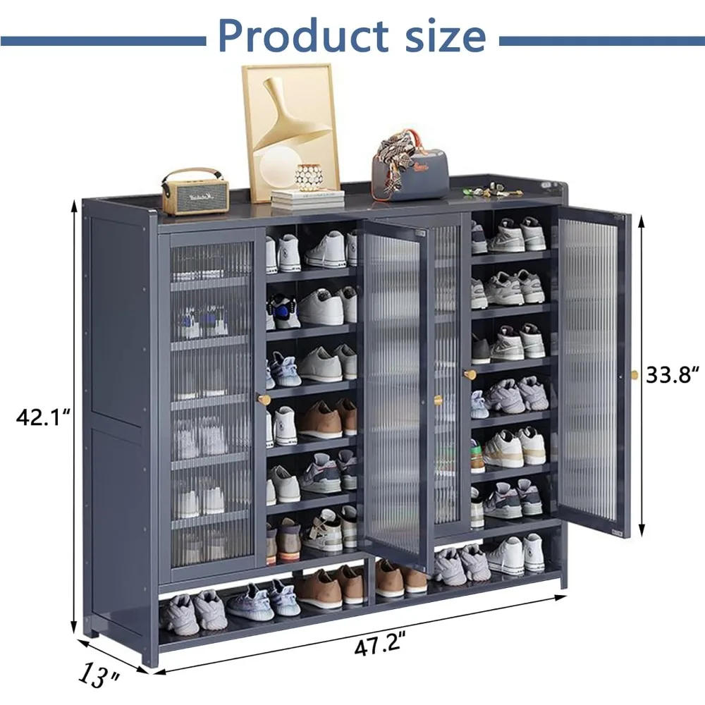 Shoe Rack Organizer, 8-Tier Shoes Cabinet with Doors, 36-40 Pairs Freestanding Shoes Rack, Shoe Storage Cabinet for Entryway image 2