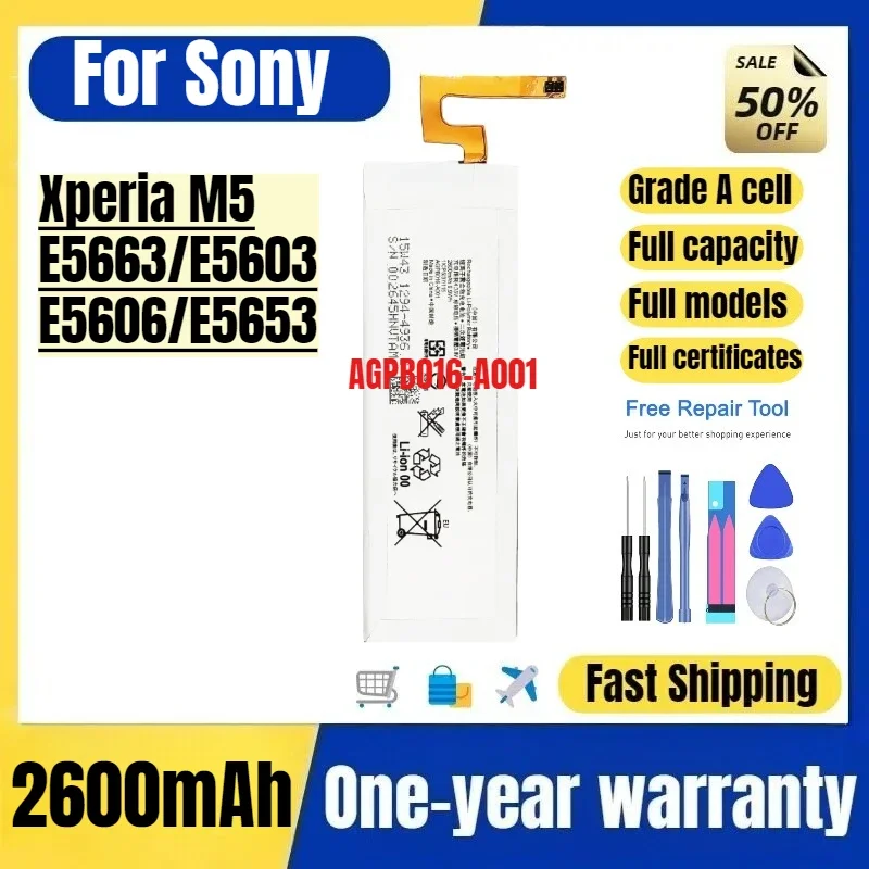 AGPB016-A001 for Sony  Xperia M5/E5663/E5603/E5606/E5653  Phone Battery High Quality Replacement Bateria Grade A Cell with Tools